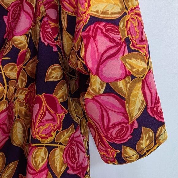 LuLaRoe LLR Pink Rose, Gold Leaf & Dark Purple Lindsay Women's Kimono Size Large - Picture 3 of 10